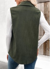 Patchwork Olive Green Sleeveless Shirt Collar Corduroy Waistcoat