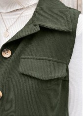 Patchwork Olive Green Sleeveless Shirt Collar Corduroy Waistcoat