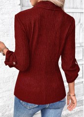 Surplice Wine Red Long Sleeve V Neck Shirt