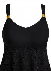 V Neck Lace Black Tankini Set