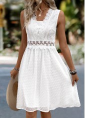 White Patchwork Sleeveless V Neck Dress