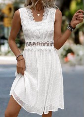 White Patchwork Sleeveless V Neck Dress
