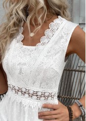 White Patchwork Sleeveless V Neck Dress