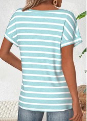 Striped Light Pink Short Sleeve Boat Neck T Shirt
