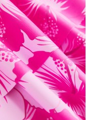 Floral Print Patchwork Hot Pink Tankini Set