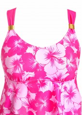 Floral Print Patchwork Hot Pink Tankini Set