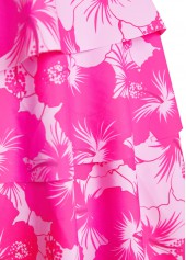 Floral Print Patchwork Hot Pink Tankini Set