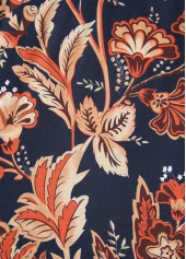 Floral Print Circular Ring Dark Blue Sleeveless Dress