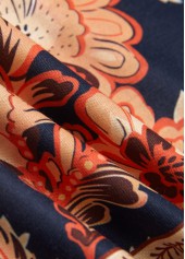 Floral Print Circular Ring Dark Blue Sleeveless Dress