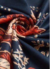 Floral Print Circular Ring Dark Blue Sleeveless Dress