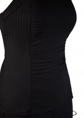 Ruched Square Neck Black Tankini Set