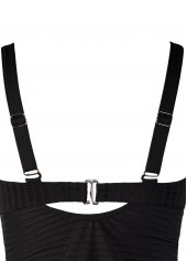 Ruched Square Neck Black Tankini Set