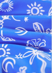 Mid Waisted Floral Print Cut Out Blue Tankini Set