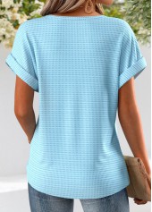 Jacquard Light Blue Short Sleeve V Neck T Shirt