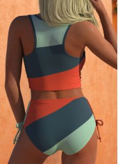 Mid Waisted Striped Ruched Multi Color Bikini Set