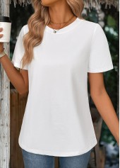 Round Neck White Short Sleeve T Shirt