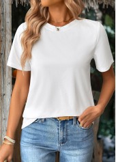 Round Neck White Short Sleeve T Shirt