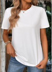 Round Neck White Short Sleeve T Shirt