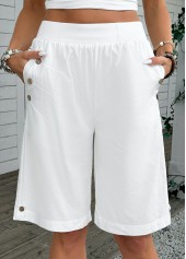 White Straight Leg Elastic Waist High Waisted Shorts