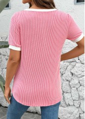 Pink Short Sleeve Split Neck T Shirt