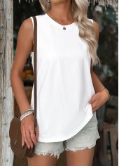 Breathable White Sleeveless Round Neck Tank Top