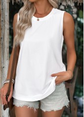 Breathable White Sleeveless Round Neck Tank Top