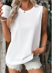 Breathable White Sleeveless Round Neck Tank Top