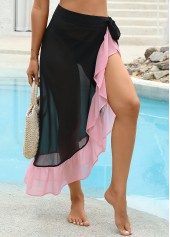 Black Ruffle Patchwork Curved hem Cover Up