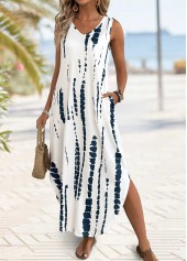 Tie Dye Print Beige Maxi A Line Sleeveless Dress