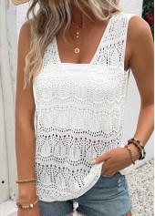 White Sleeveless V Neck Tank Top