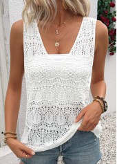 White Sleeveless V Neck Tank Top