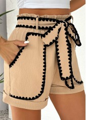 Light Coffee Elastic Waist High Waisted Shorts