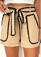 Light Coffee Elastic Waist High Waisted Shorts