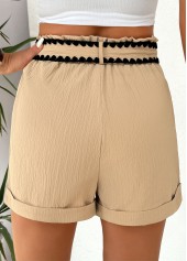Light Coffee Elastic Waist High Waisted Shorts
