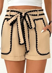 Light Coffee Elastic Waist High Waisted Shorts