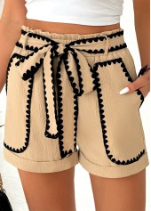 Light Coffee Elastic Waist High Waisted Shorts