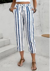 Geometric Print Navy Elastic Waist High Waisted Pants