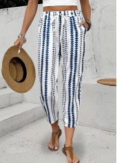 Geometric Print Navy Elastic Waist High Waisted Pants