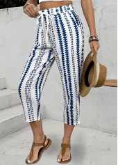 Geometric Print Navy Elastic Waist High Waisted Pants