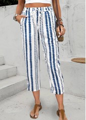 Geometric Print Navy Elastic Waist High Waisted Pants