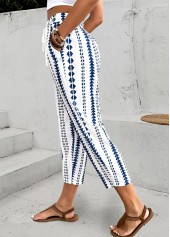 Geometric Print Navy Elastic Waist High Waisted Pants