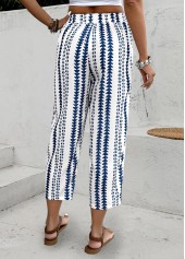 Geometric Print Navy Elastic Waist High Waisted Pants