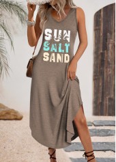 Gray Brown Maxi A Line Sleeveless Dress