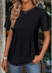 Round Neck Short Sleeve Black T Shirt