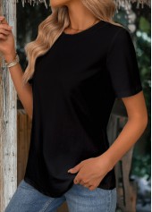 Round Neck Short Sleeve Black T Shirt