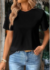 Round Neck Short Sleeve Black T Shirt