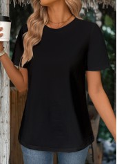 Round Neck Short Sleeve Black T Shirt