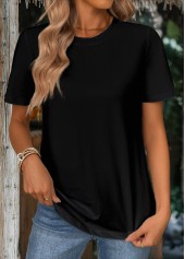 Round Neck Short Sleeve Black T Shirt