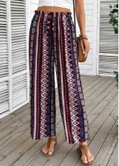 Geometric Print Dark Coffee Wide Leg Elastic Waist Pants