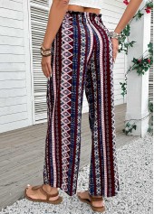 Geometric Print Dark Coffee Wide Leg Elastic Waist Pants